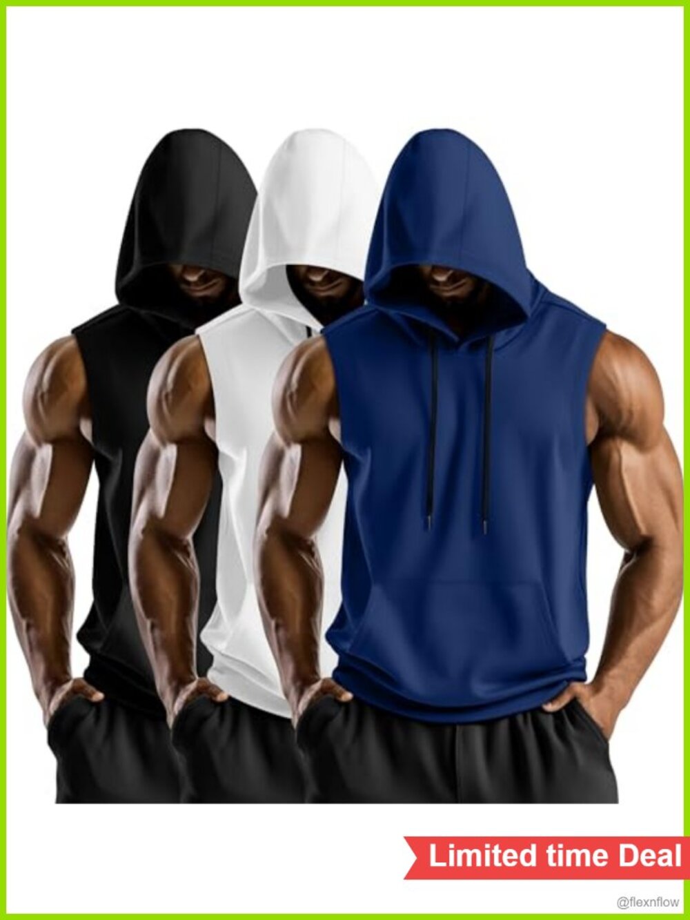 3 Pack Men's Hooded Sleeveless Tank Tops Athletic Muscle Shirts